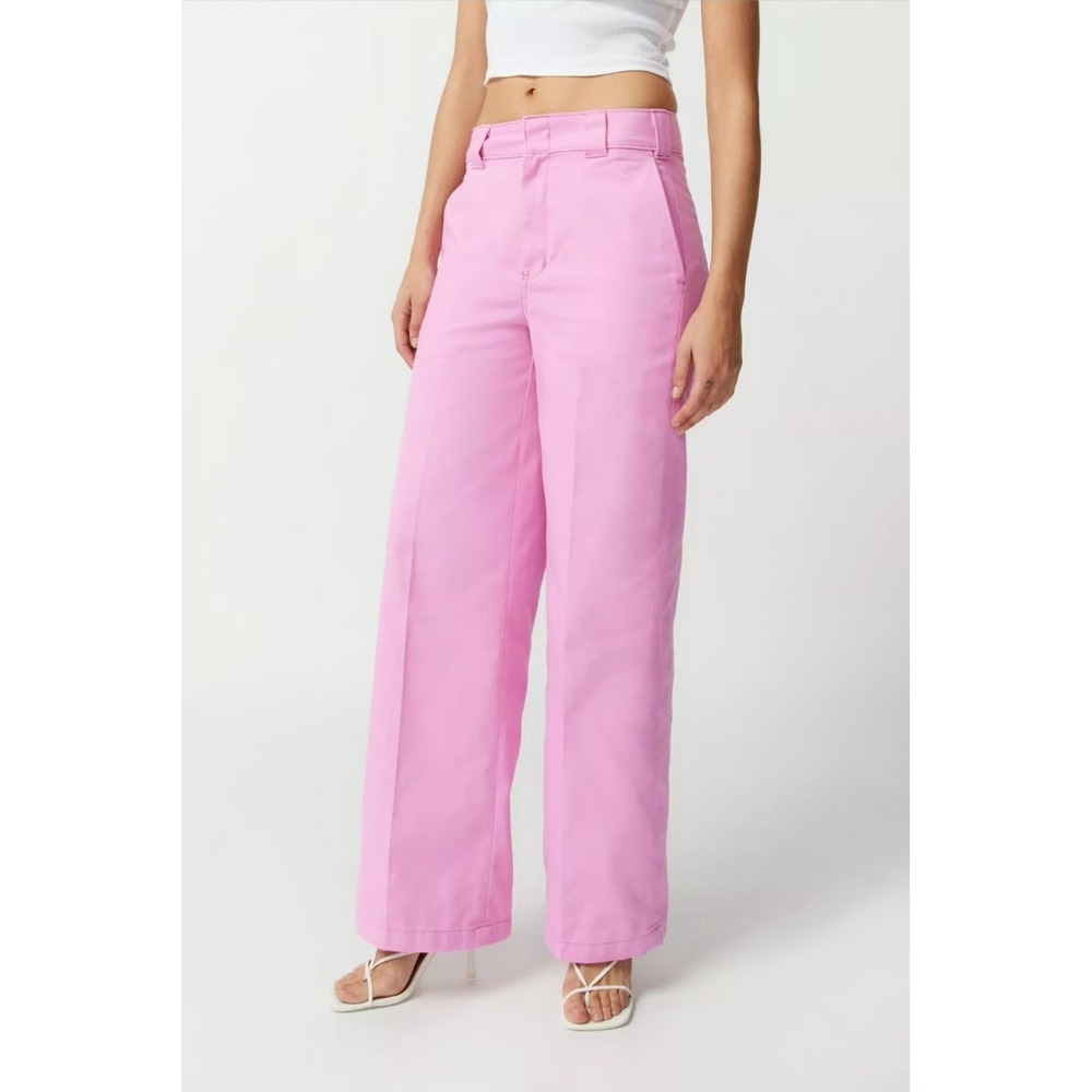 Dickies Women's Sz 6 Pink Twill Pants, High Rise Regular Fit Wide Leg Work Pants